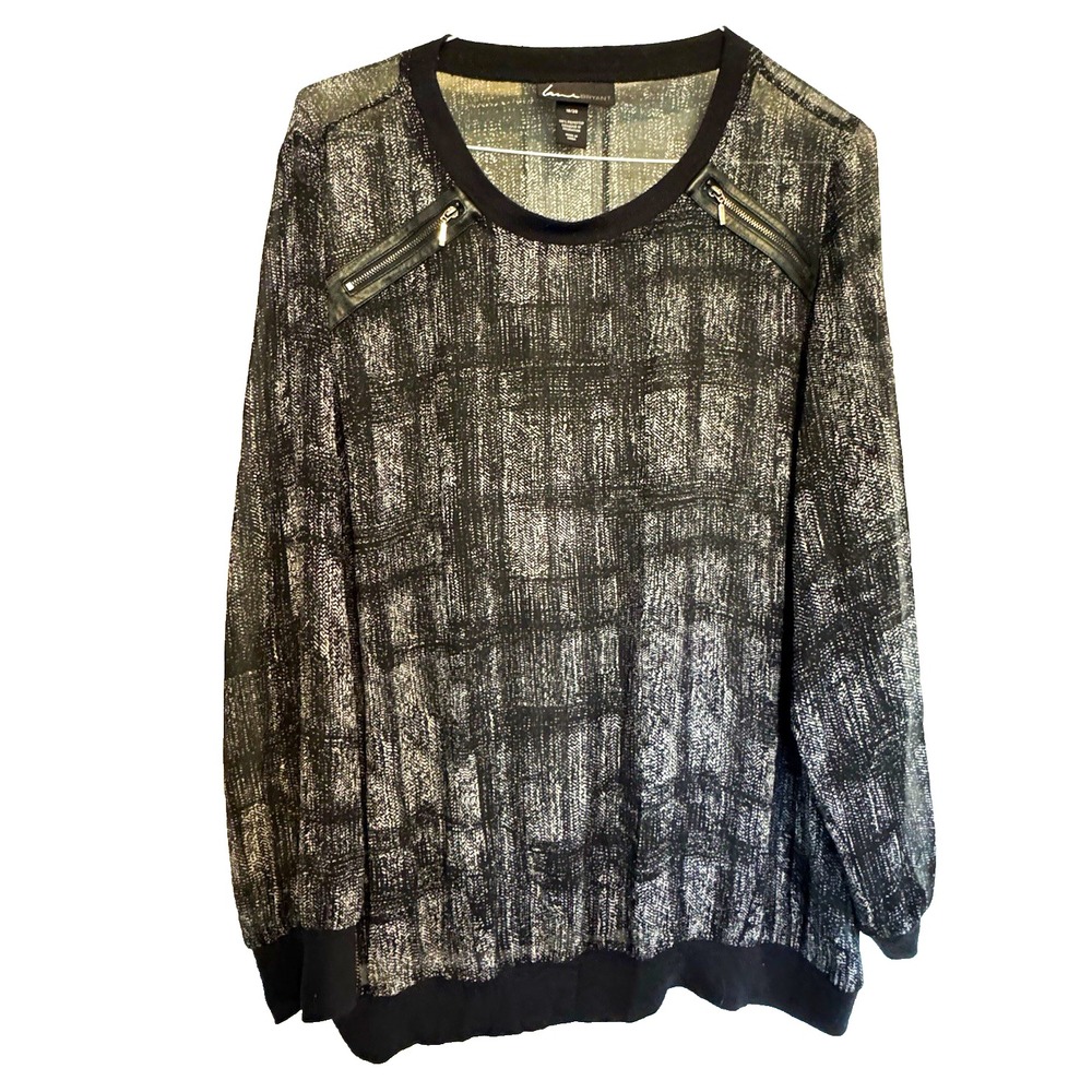 Lane Bryant Women's Plus 2XL Black Gray Abstract Knit Zip Shoulder Top